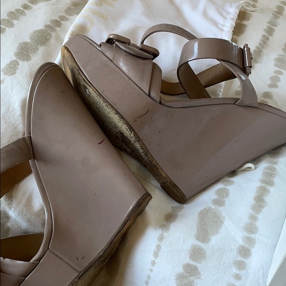 Chloe taupe patent buckle wedges - Picture 8 of 12